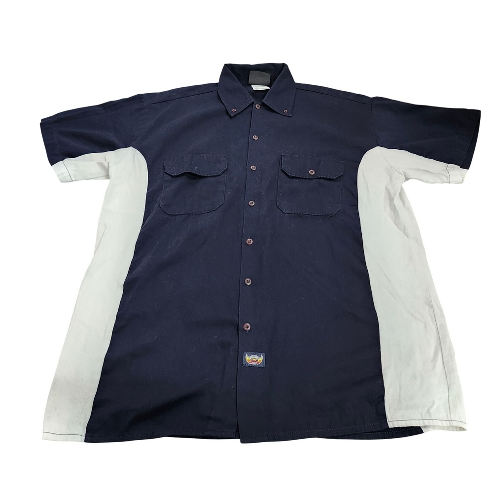 Bikerwear USA Shirt Mens XL Short Sleeve Button-Down Navy Blue Skulls EUC